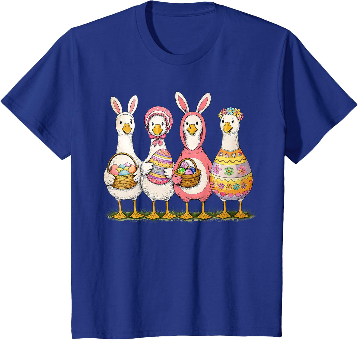 Funny Silly Goose Bunny Rabbit Eggs Happy Easter Trendy T-Shirt - Royal Blue