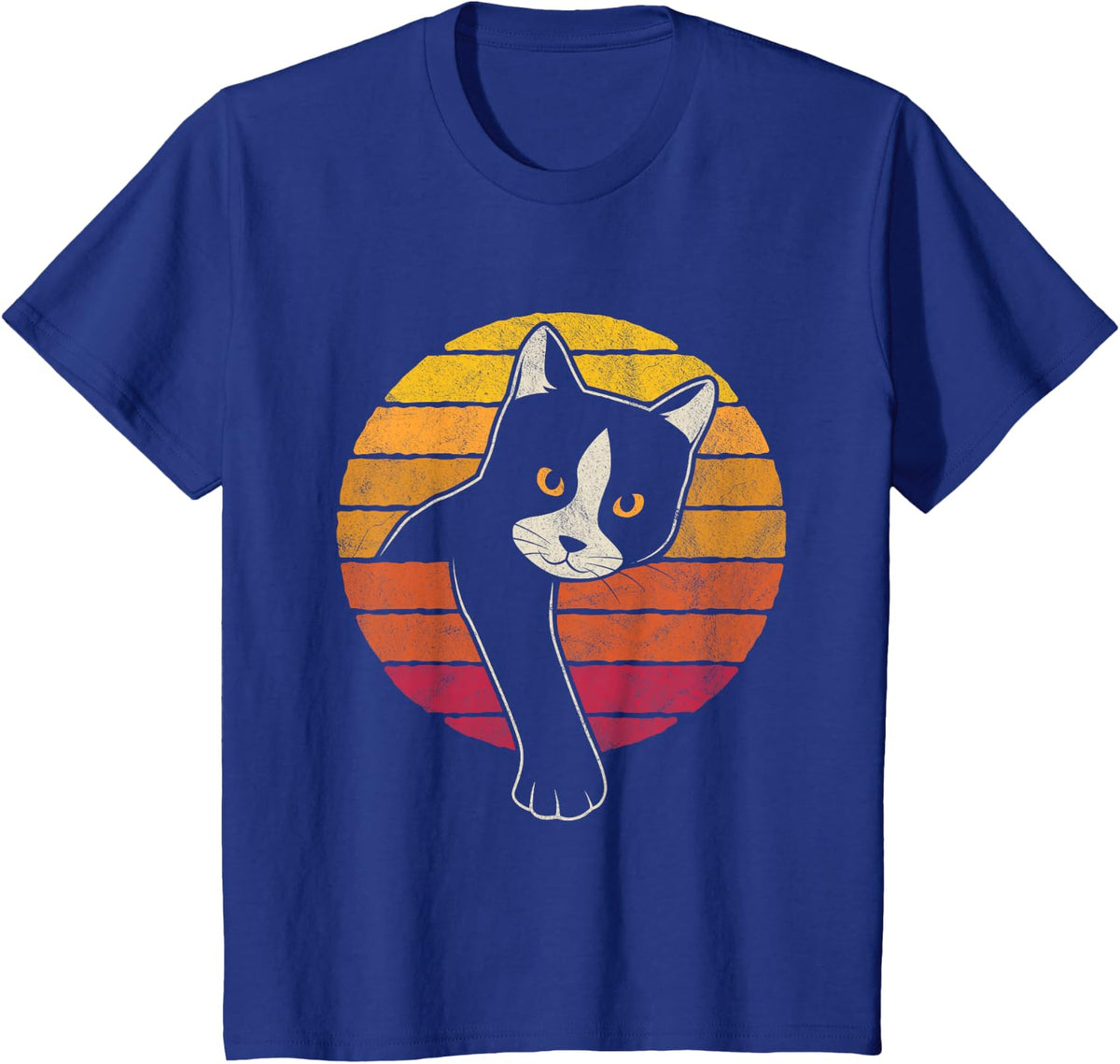 Vintage Style Tuxedo Cat Retro Sunset T-Shirt - Royal Blue