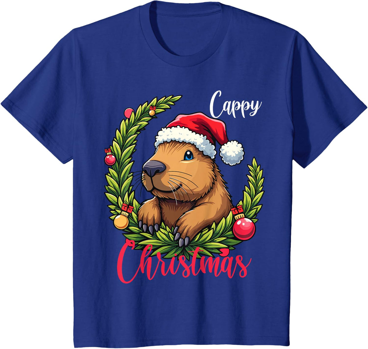 Capybara Santa Clause Christmas T-Shirt - Royal Blue