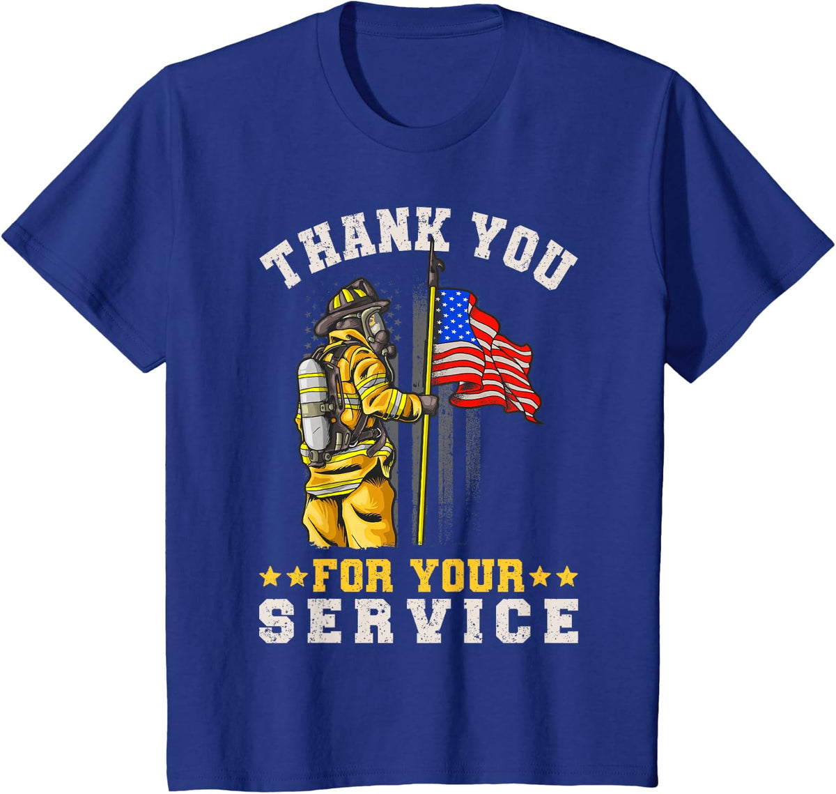 Fire Rescue Thank You For Your Service Fireman T-Shirt - Royal Blue