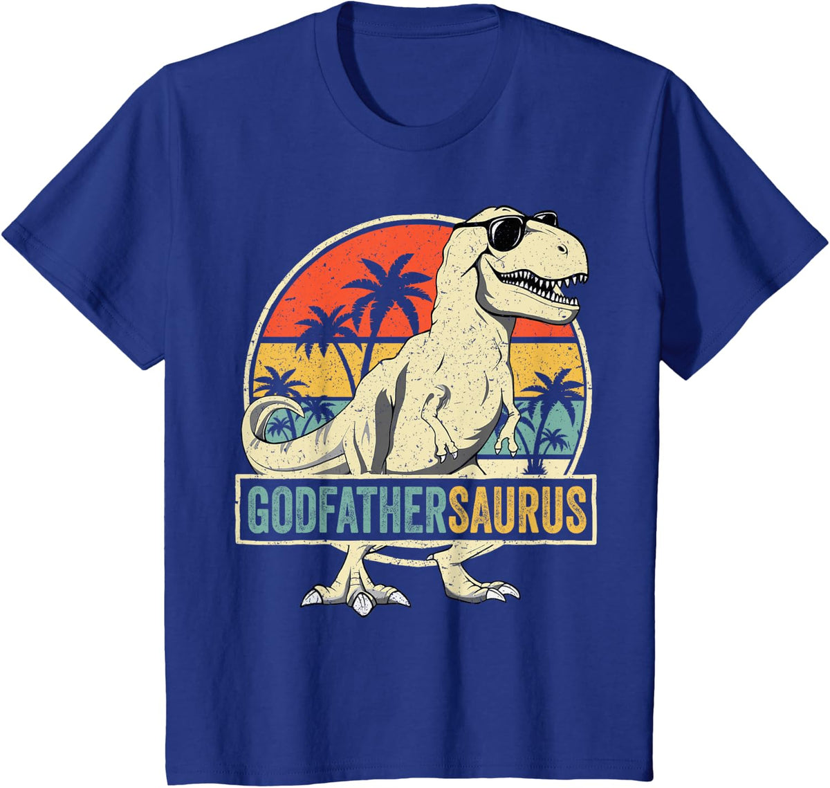 Godfathersaurus T Rex Dinosaur Godfather Saurus Family Tees T-Shirt - Royal Blue