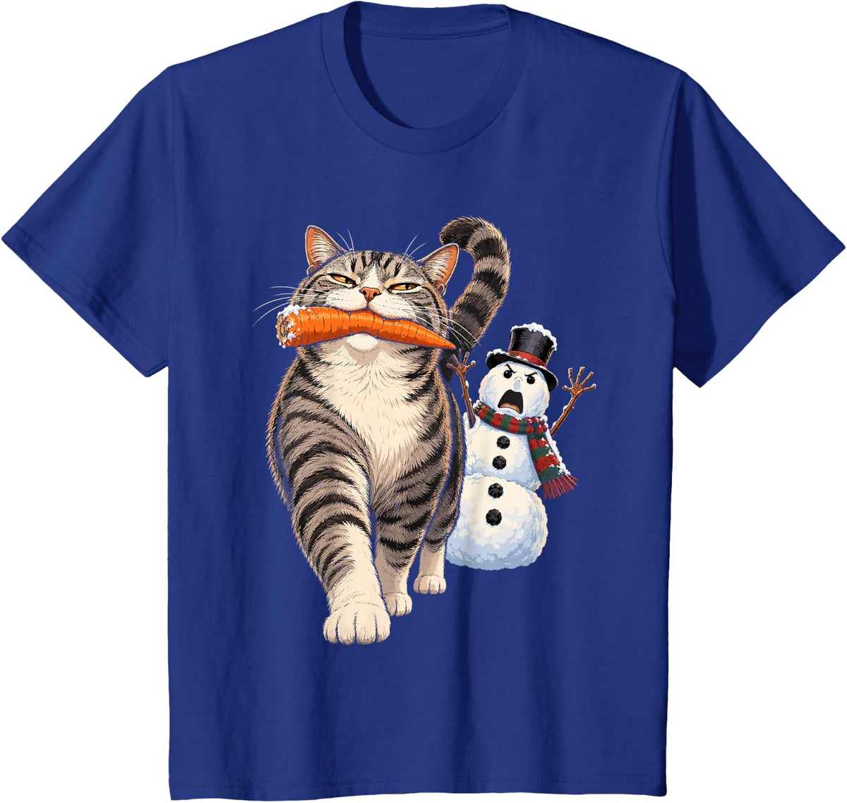 Snowman Carrot Nose - Cat T-Shirt - Royal Blue