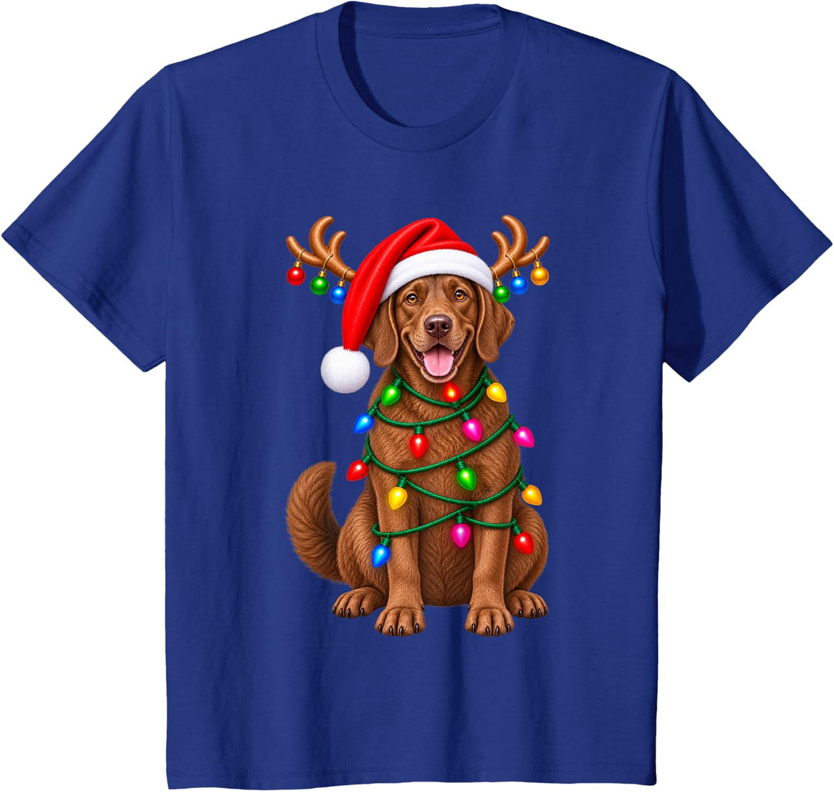 Rhodesian Ridgeback Christmas Dog Reindeer Lights Pajama T-Shirt - Royal Blue