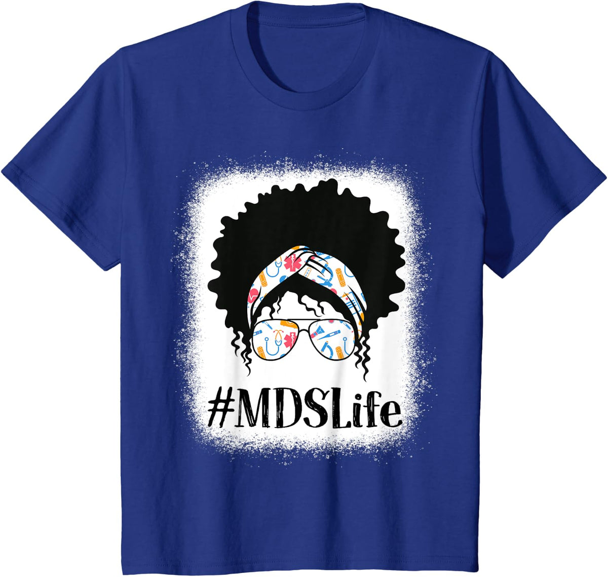 MDS mds nurse Black Afro Messy Bun African American Women T-Shirt - Royal Blue