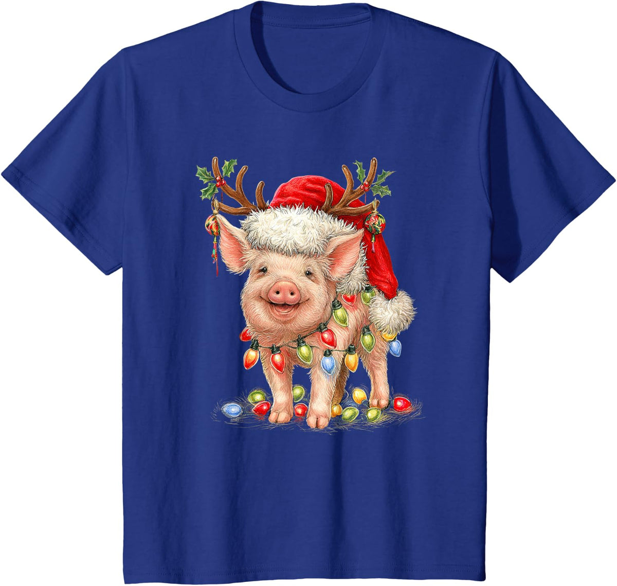 Christmas Pig Santa Clause Reindeer Xmas Pig Lover T-Shirt - Royal Blue