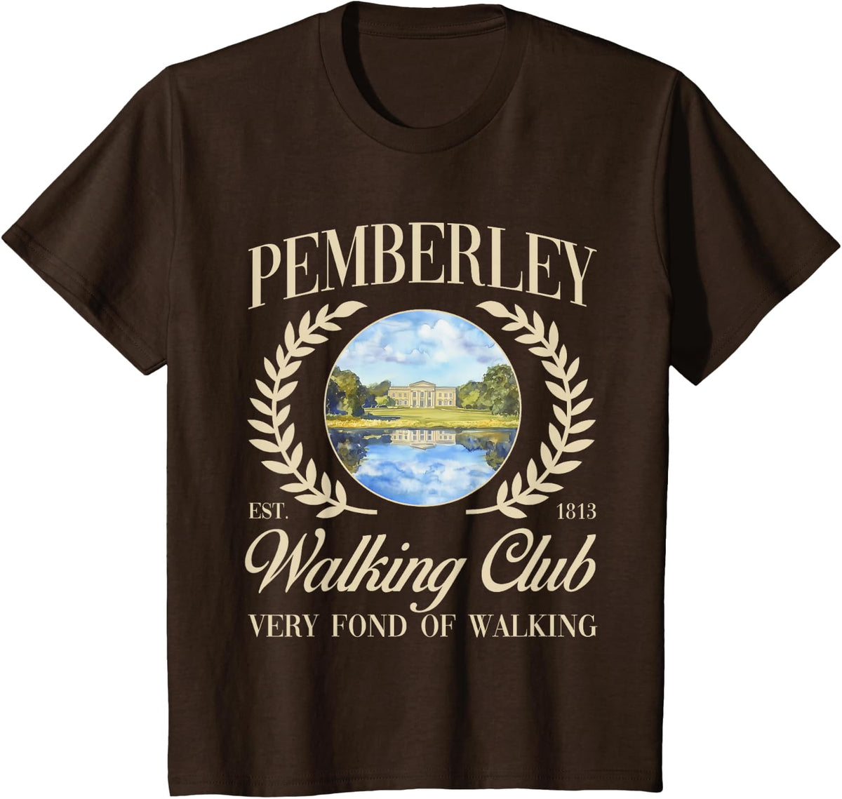 Jane Austen 250th Anniversary Pemberley Walking Club Tee T-Shirt Regency Era - Brown