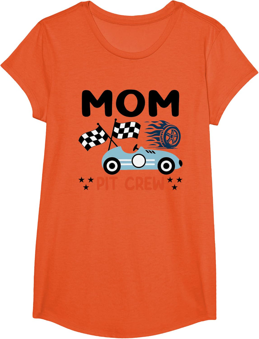 Race Car Birthday Party Racing Family Mom Pit Crew T-Shirt - Girls Orange
