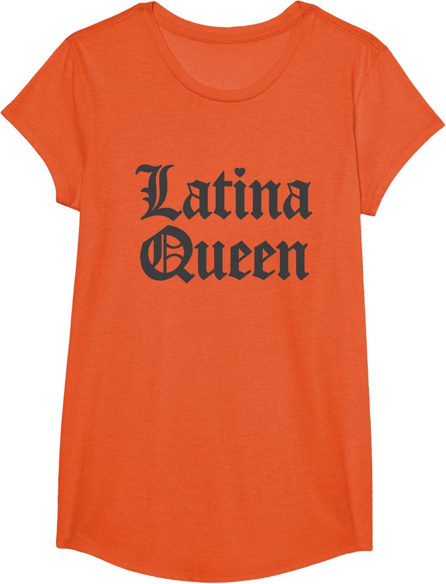 Latina Queen Women Hispanic Heritage T-Shirt - Girls Orange