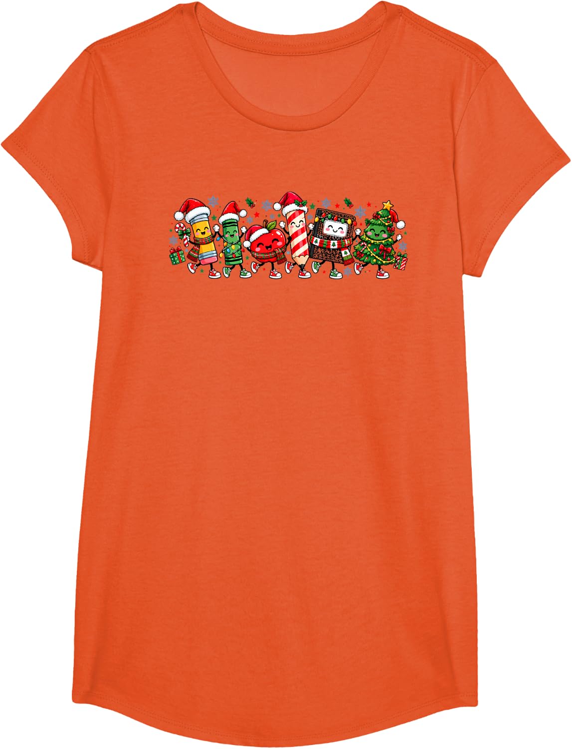Teacher Christmas School Supplies Classroom Xmas Winter Cute T-Shirt - Girls Orange