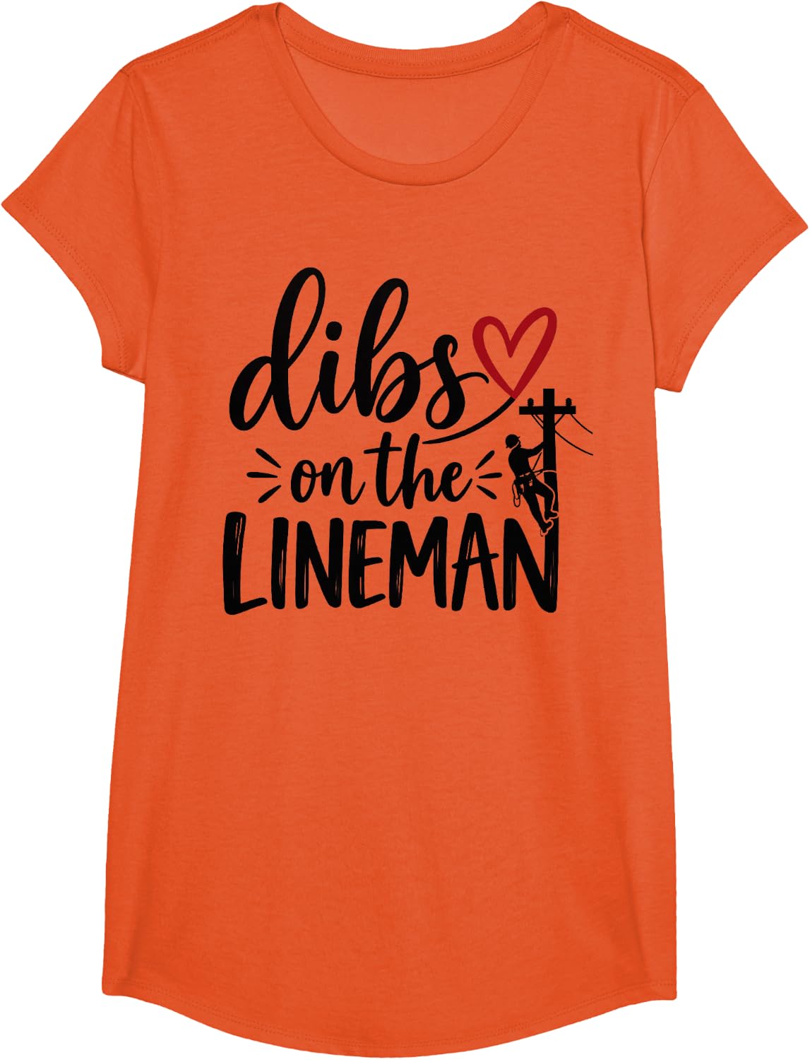 Dibs On The Lineman Funny Utility Worker T-Shirt - Girls Orange