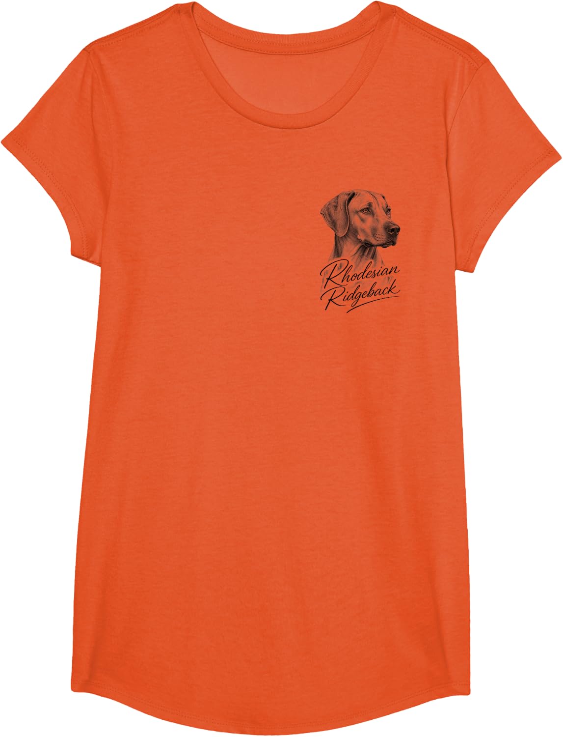 Rhodesian Ridgeback Fine Art Portrait with Text on Chest T-Shirt - Girls Orange