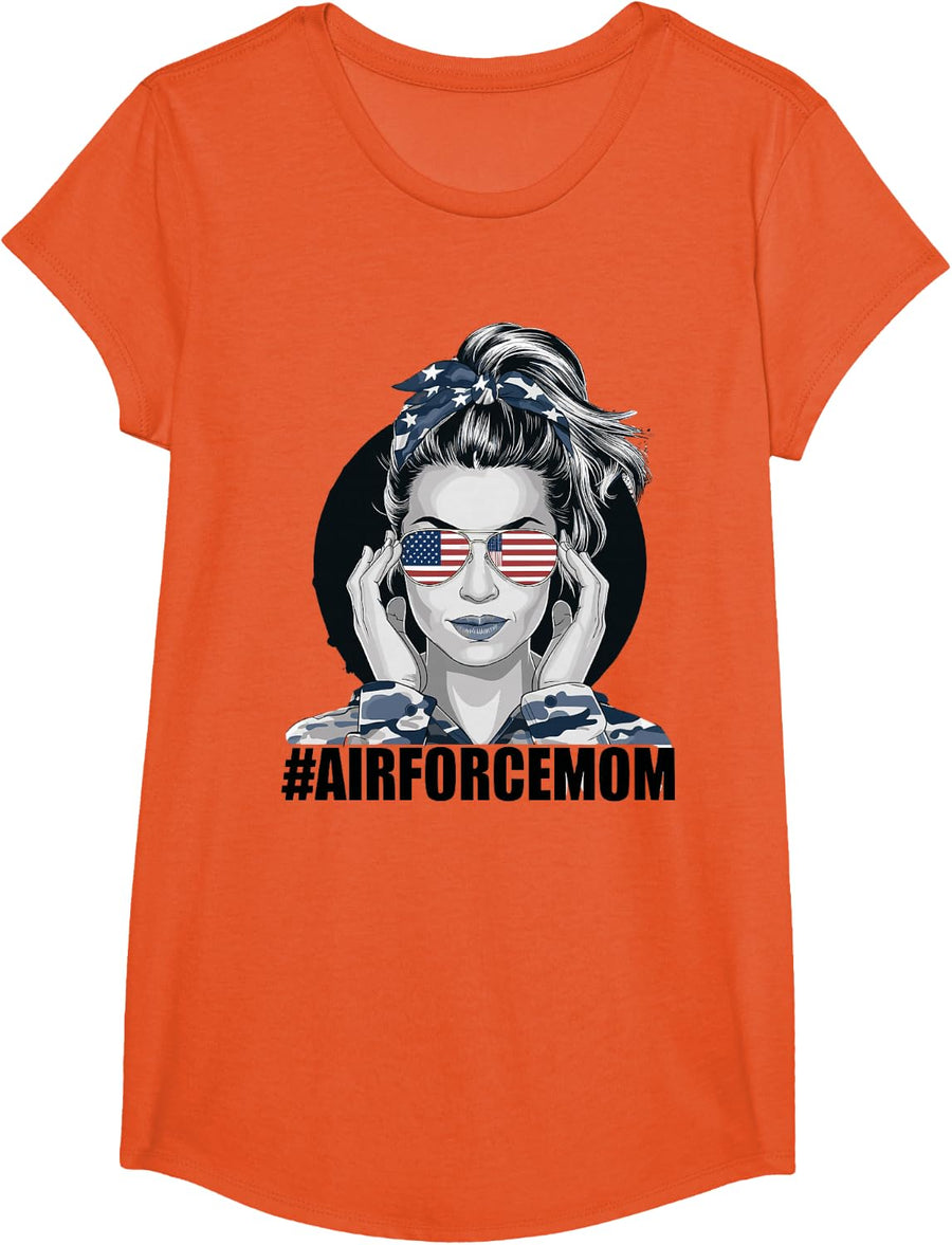 Airforce Mom Apparel American Messy Bun Hair Airforce Mom T-Shirt - Girls Orange
