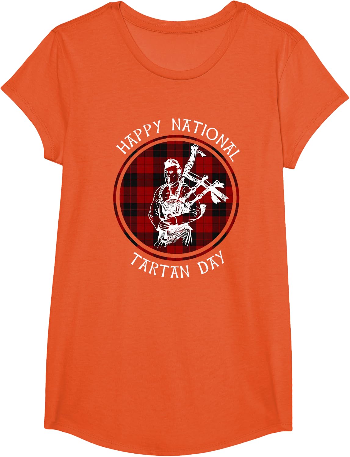 National Tartan Day Plaid Scotland Bagpipes Funny Gift T-Shirt - Girls Orange