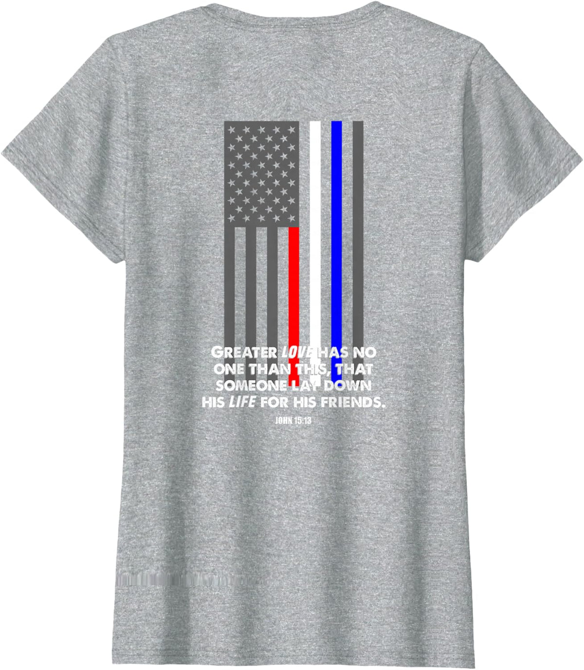 Police Fire EMS First Responder Bible Verse Flag T-Shirt - Heather Grey