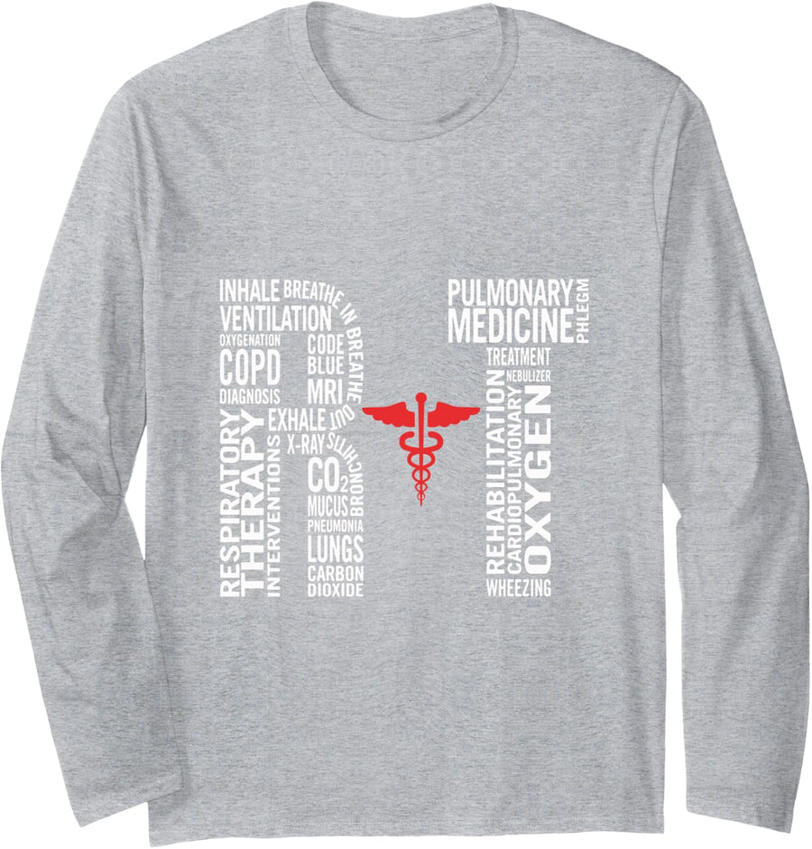 Respiratory Therapist Respiration Long Sleeve Shirt Long Sleeve T-Shirt - Adult Unisex Heather Grey