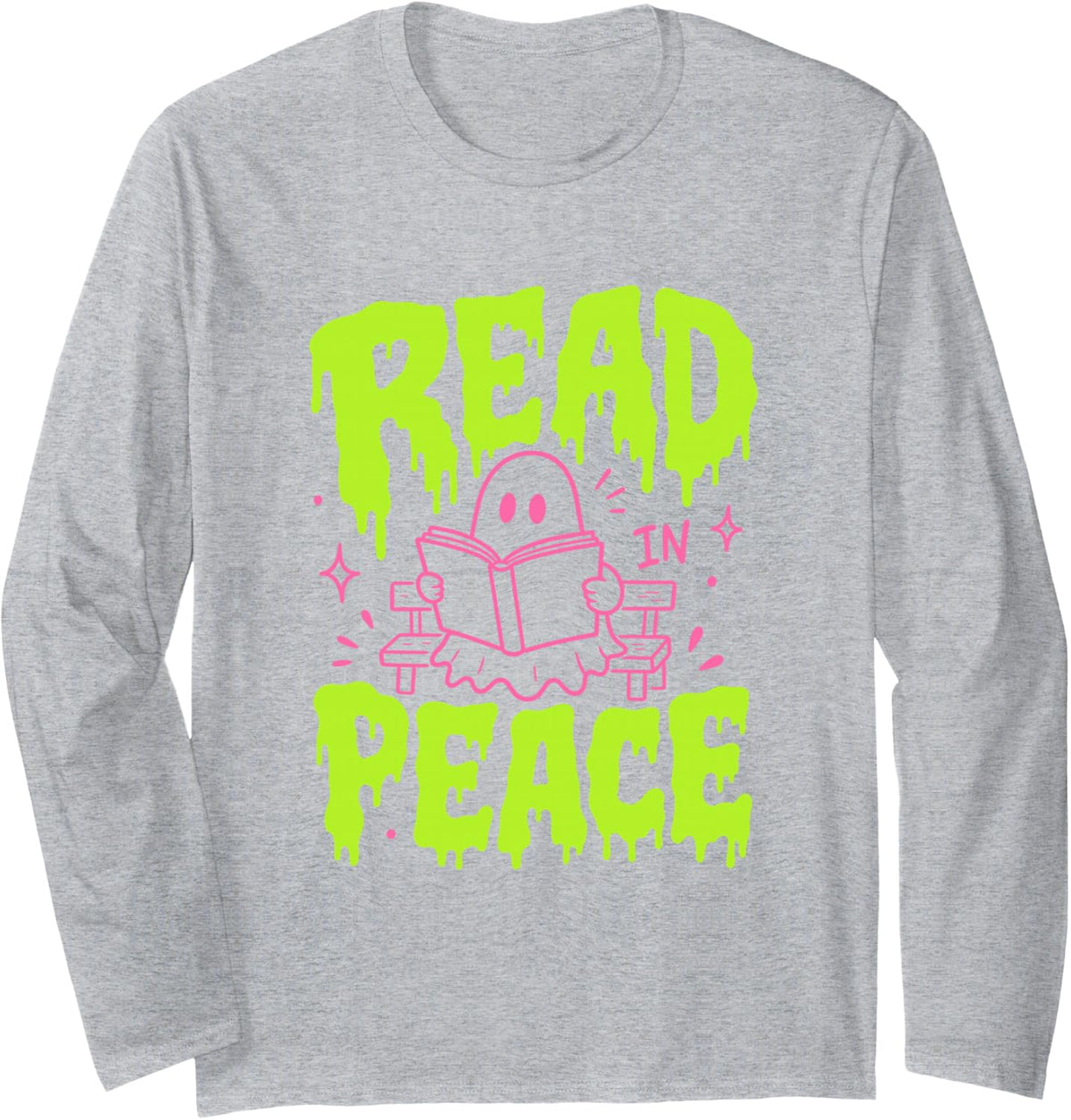 Read in Peace Ghost Reading Book Lover Women's Halloween Long Sleeve T-Shirt - Adult Unisex Heather Grey