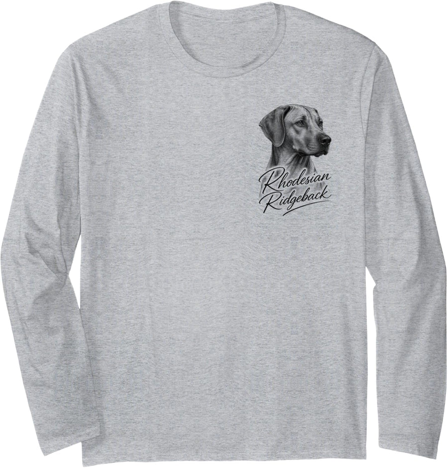 Rhodesian Ridgeback Fine Art Portrait with Text on Chest Long Sleeve T-Shirt - Adult Unisex Heather Grey