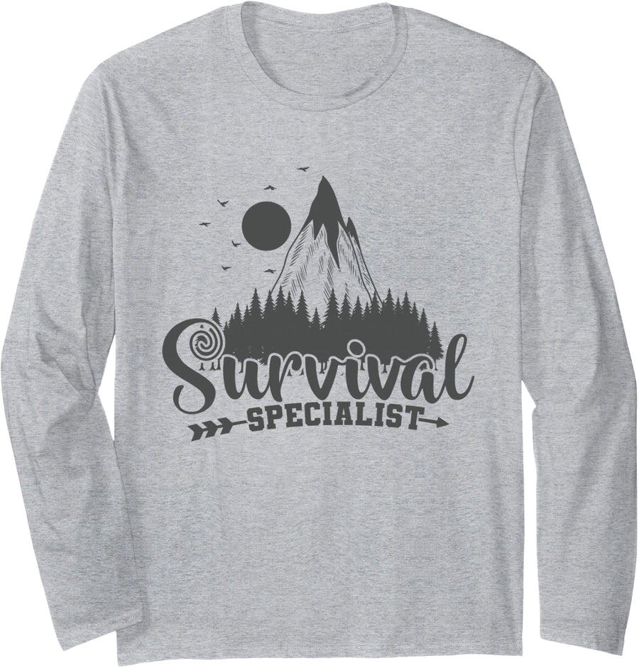 Survival Specialist Wilderness Campfire Long Sleeve T-Shirt - Adult Unisex Heather Grey