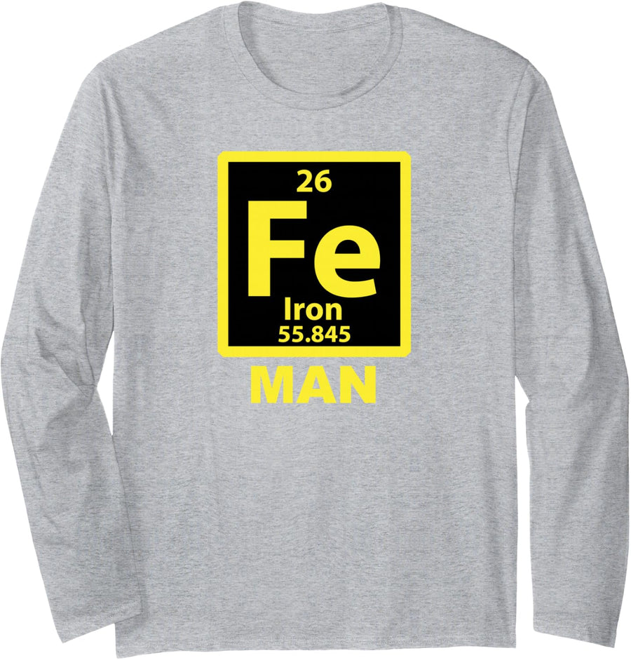 Iron Fe Periodic Man Long Sleeve T-Shirt - Adult Unisex Heather Grey