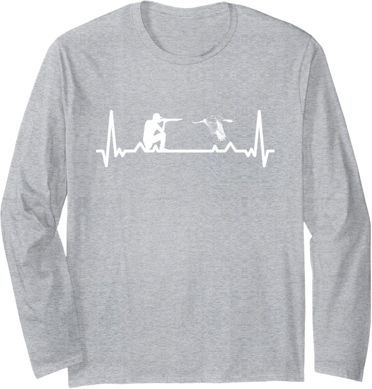 Geese Hunter Heartbeat Goose Hunting Long Sleeve T-Shirt - Adult Unisex Heather Grey