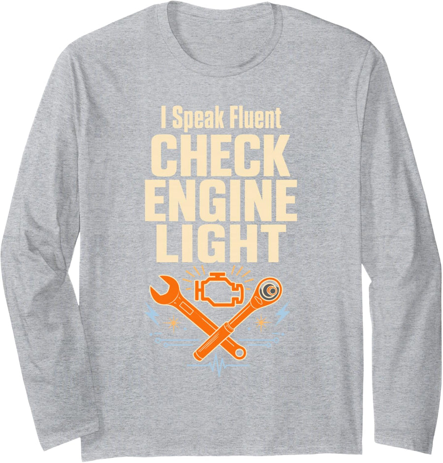 Speak Fluent Light Mechanic Wrench Long Sleeve T-Shirt - Adult Unisex Heather Grey