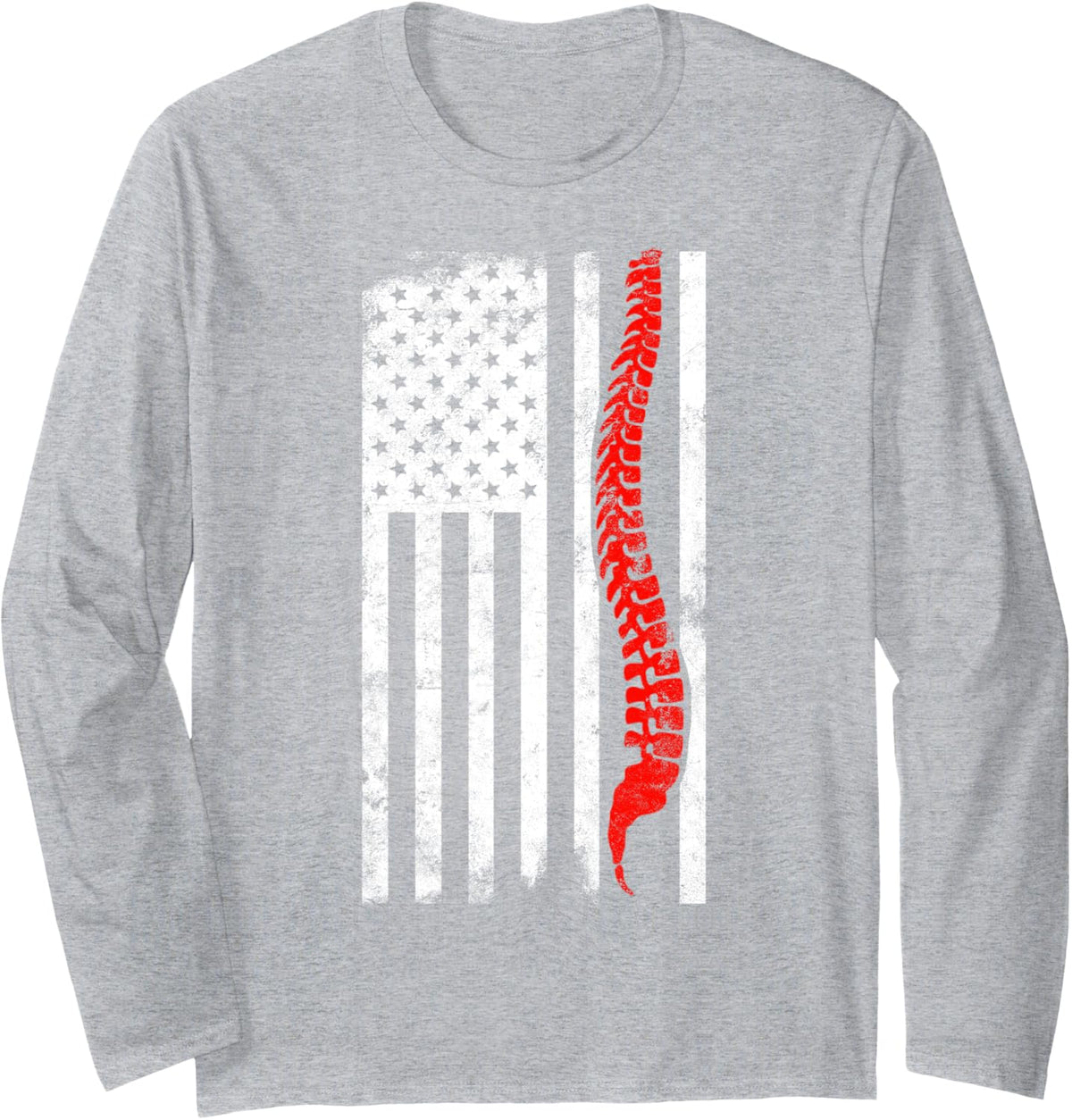 Chiropractor American Flag | Chiropractic Gift | Spinal Cord Long Sleeve T-Shirt - Adult Unisex Heather Grey