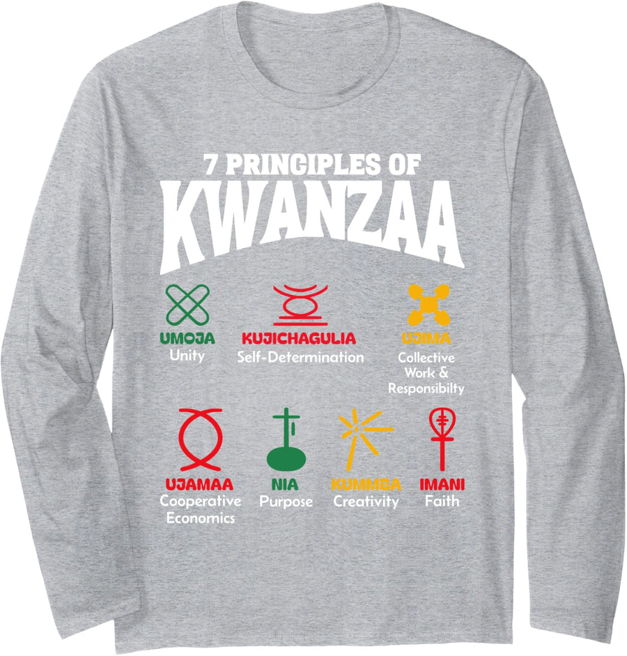 7 Principles Of Kwanzaa African American Pride Men Women Kid Long Sleeve T-Shirt - Adult Unisex Heather Grey