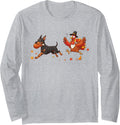 Thanksgiving Turkey Doberman Pinscher Autumn Womens Mens Kid Long Sleeve T-Shirt - Adult Unisex Heather Grey