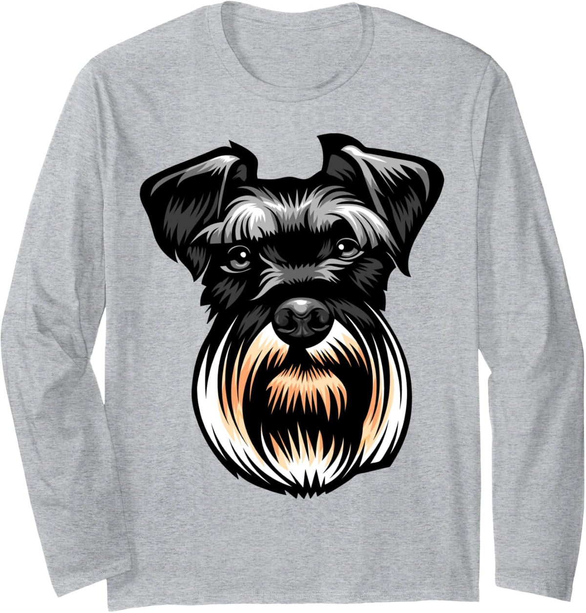 Cool Schnauzer Dog Face Long Sleeve T-Shirt - Adult Unisex Heather Grey