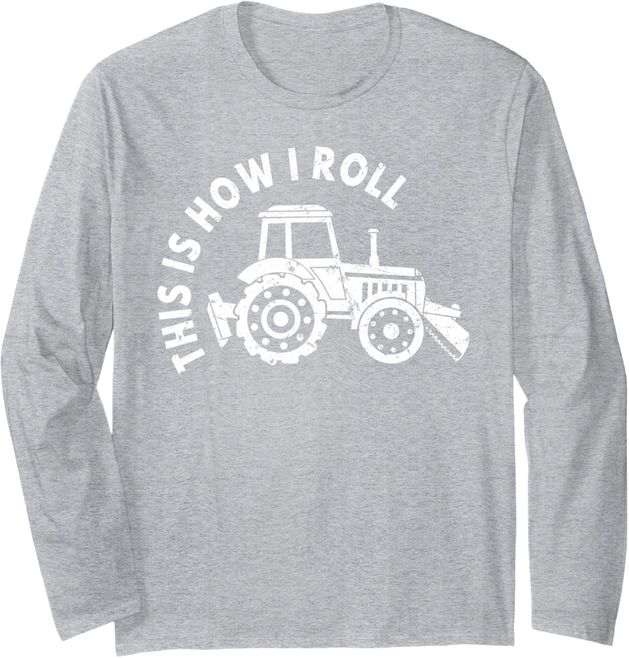 This is How I Roll Tractor Long Sleeve T-Shirt - Adult Unisex Heather Grey