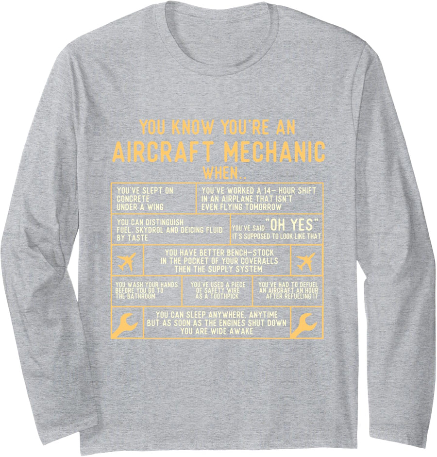 You Know You're an Airplane Mechanic - Airplane Maintenance Long Sleeve T-Shirt - Adult Unisex Heather Grey