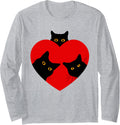 Cute Black Cat Tuxedo Cats Valentine's Heart Kitten Lovers Long Sleeve T-Shirt - Adult Unisex Heather Grey