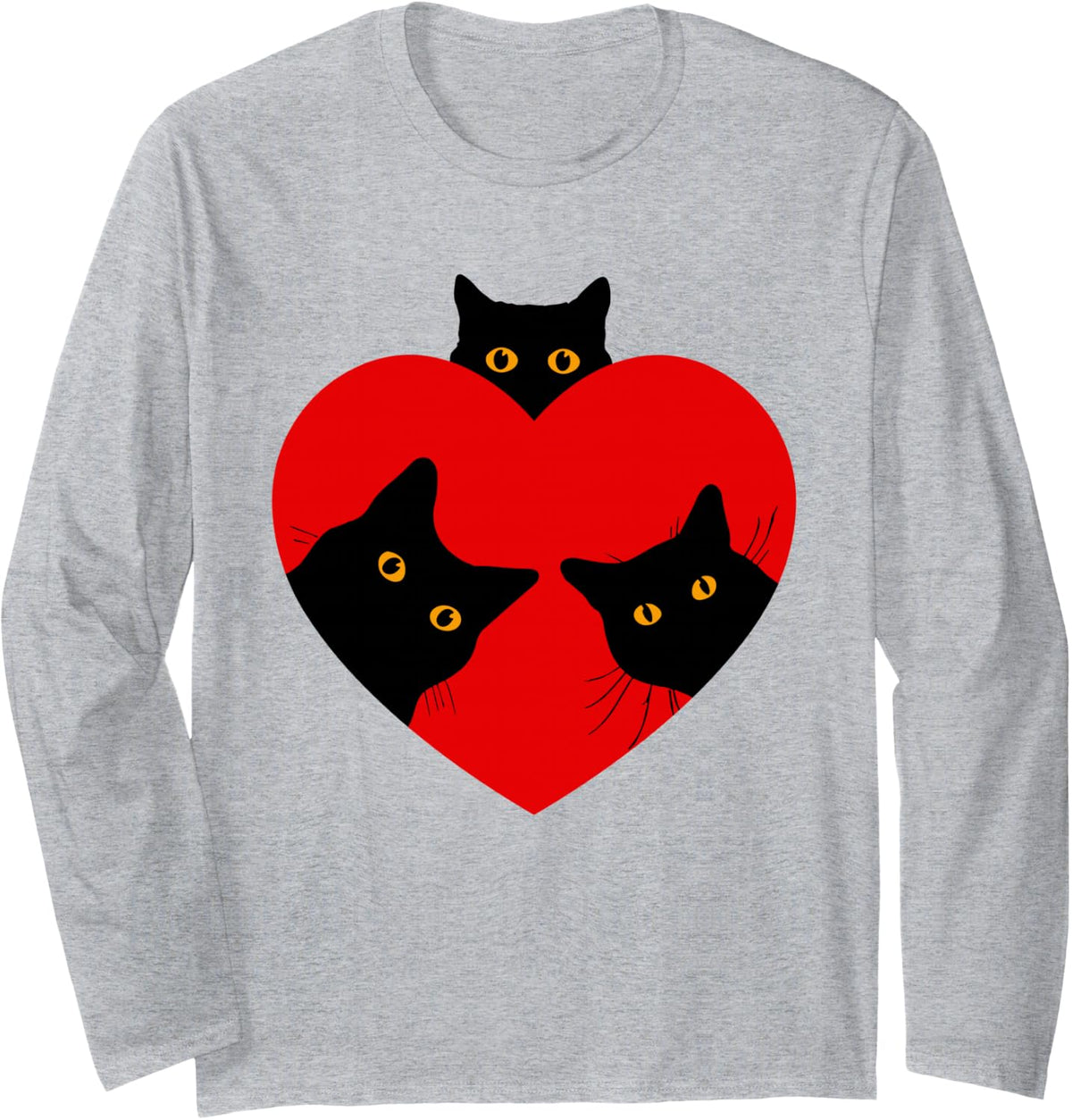 Cute Black Cat Tuxedo Cats Valentine's Heart Kitten Lovers Long Sleeve T-Shirt - Adult Unisex Heather Grey
