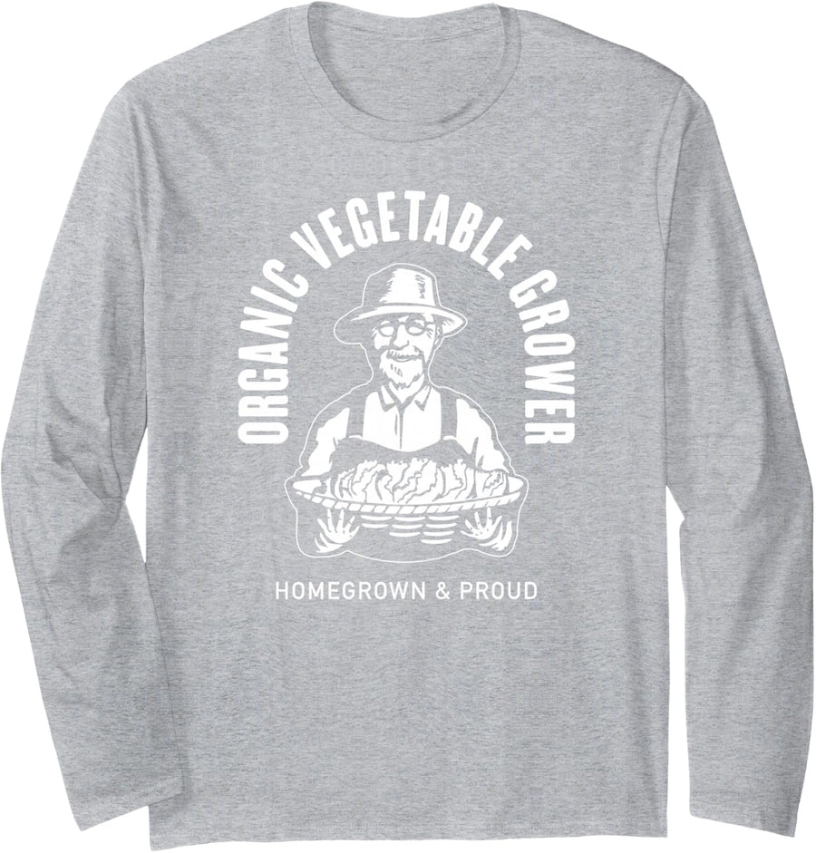 Organic Vegetable Grower Homegrown & Proud Long Sleeve T-Shirt - Adult Unisex Heather Grey