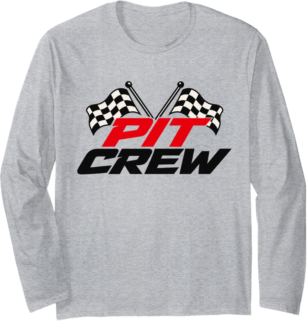 Pit Crew Checkered Flag Auto Racing Motorsport Men Women Long Sleeve T-Shirt - Adult Unisex Heather Grey