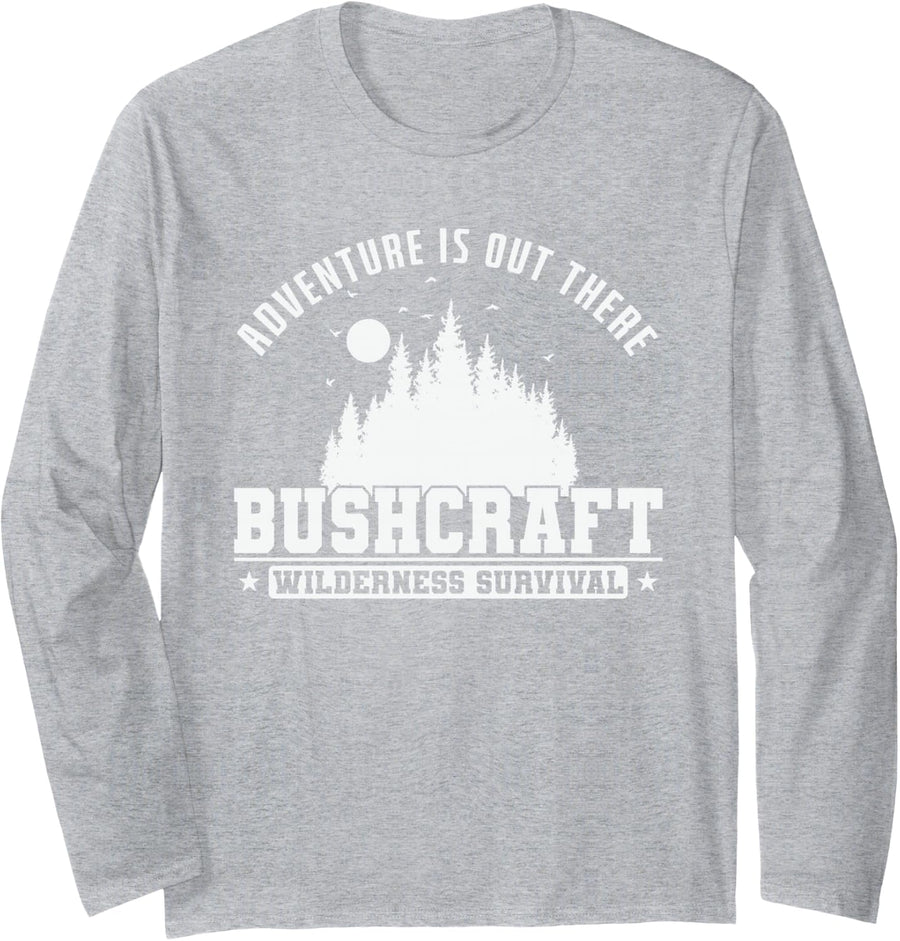 Adventure is Out There Bushcraft Wilderness Long Sleeve T-Shirt - Adult Unisex Heather Grey