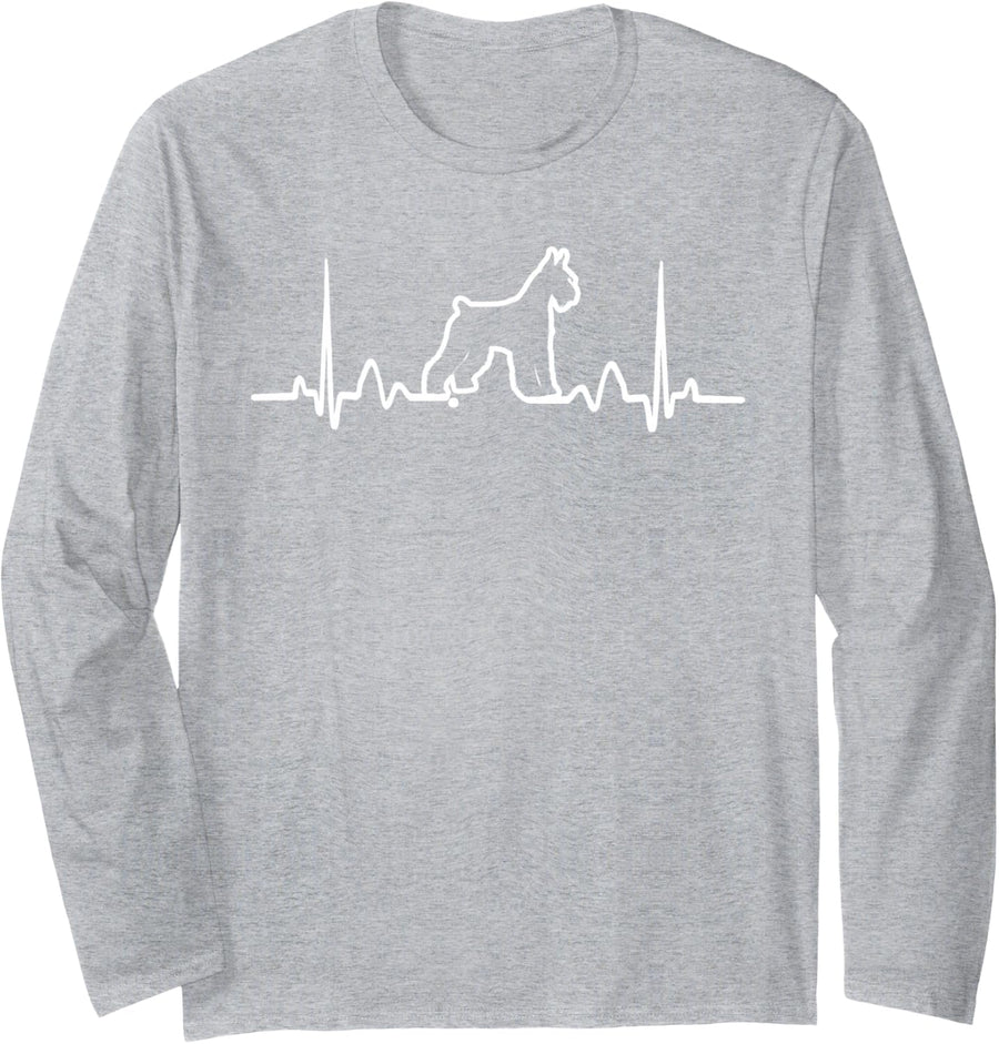 Giant Schnauzer Dog Heartbeat Love Funny Dogs Lover Long Sleeve T-Shirt - Adult Unisex Heather Grey