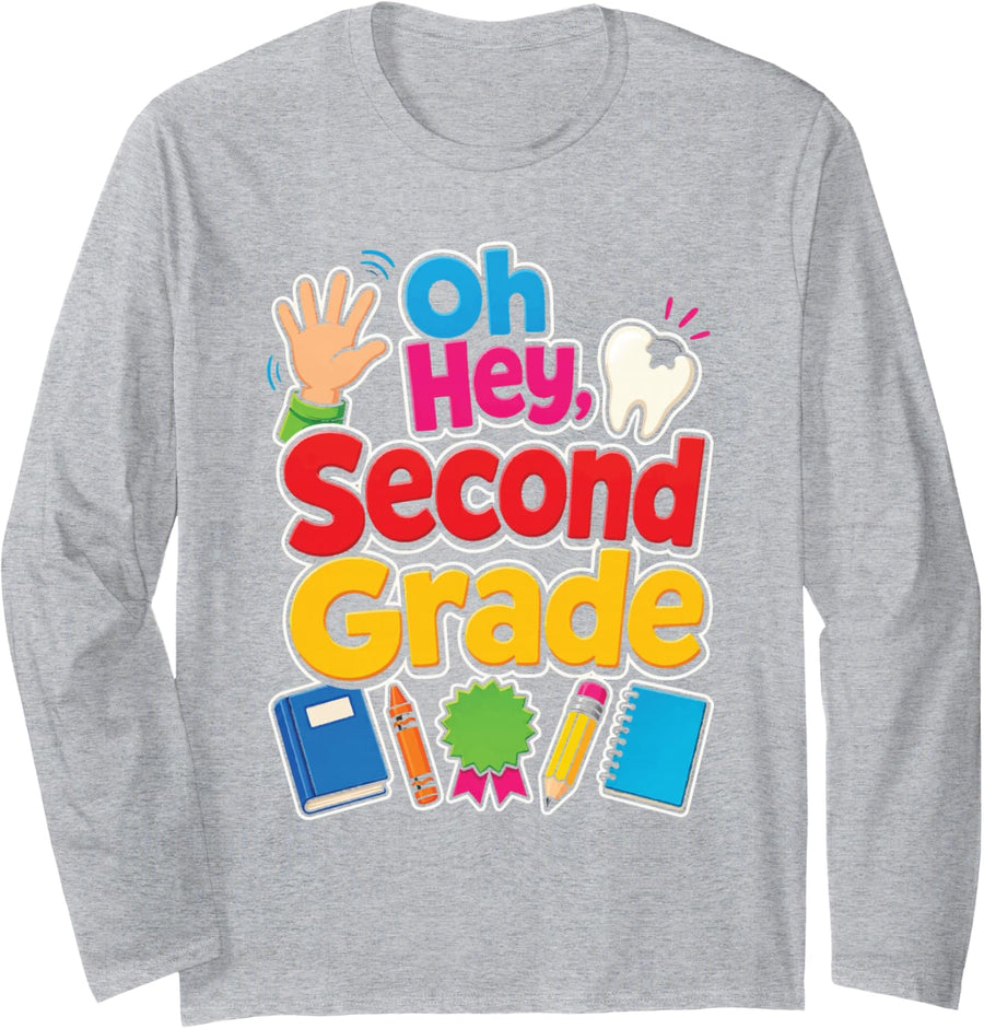 2nd Grade Oh Hey Second Grader Elementary First Day Long Sleeve T-Shirt - Adult Unisex Heather Grey