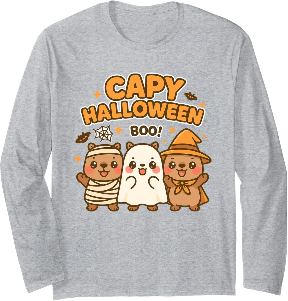 Capy Halloween Boys Girls Cute Capybara Halloween Costume Long Sleeve T-Shirt - Adult Unisex Heather Grey