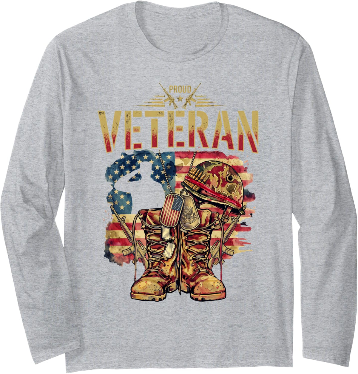 Thank You Veterans Day -United States America American Flag Long Sleeve T-Shirt - Adult Unisex Heather Grey
