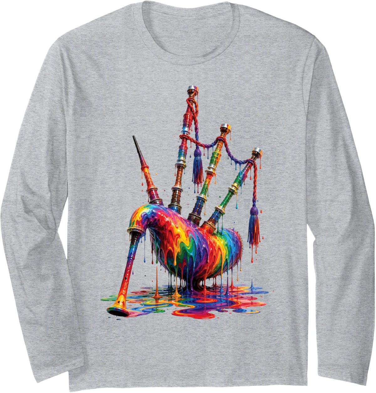 Bagpipes Colorful Long Sleeve T-Shirt - Adult Unisex Heather Grey