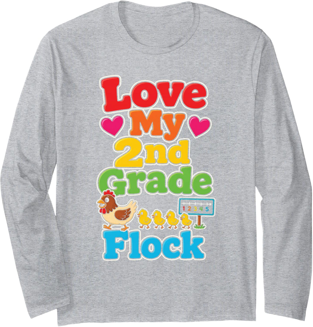 2nd Grade Teacher Love My Flock Second Elementary Team Long Sleeve T-Shirt - Adult Unisex Heather Grey