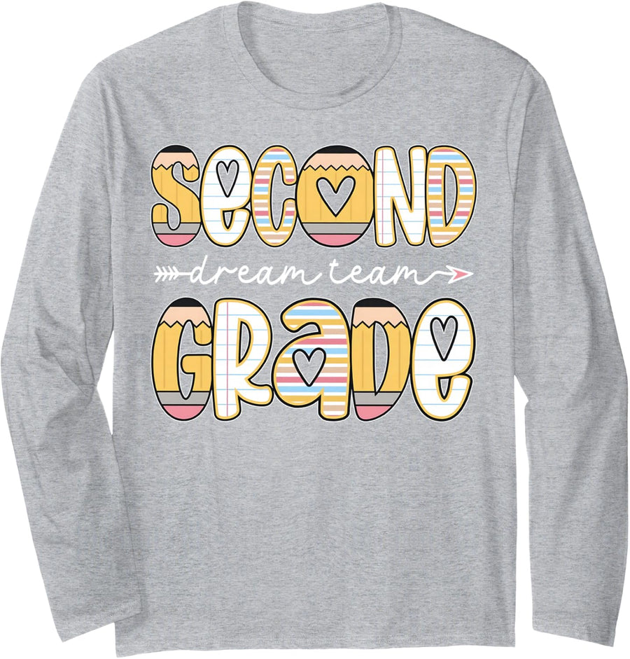 2nd Grade Dream Team Back to School Teacher Student Kids Long Sleeve T-Shirt - Adult Unisex Heather Grey