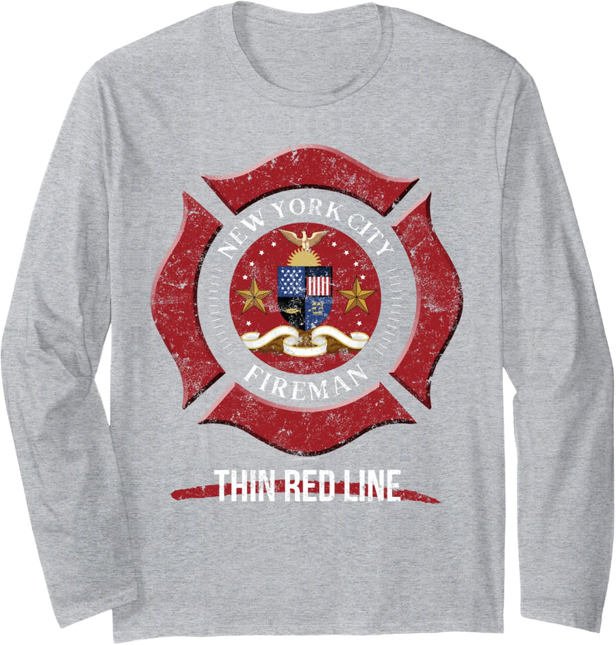 New York City Firefighter Long Sleeve Shirt Firefighter - Adult Unisex Heather Grey