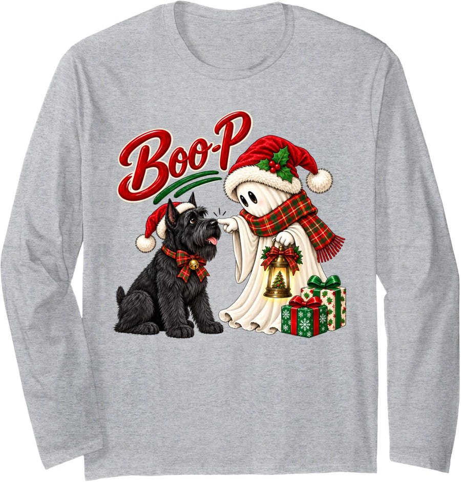 Giant Schnauzer Boo Boo-p Ghost Nose Boop Christmas Dog Long Sleeve T-Shirt - Adult Unisex Heather Grey
