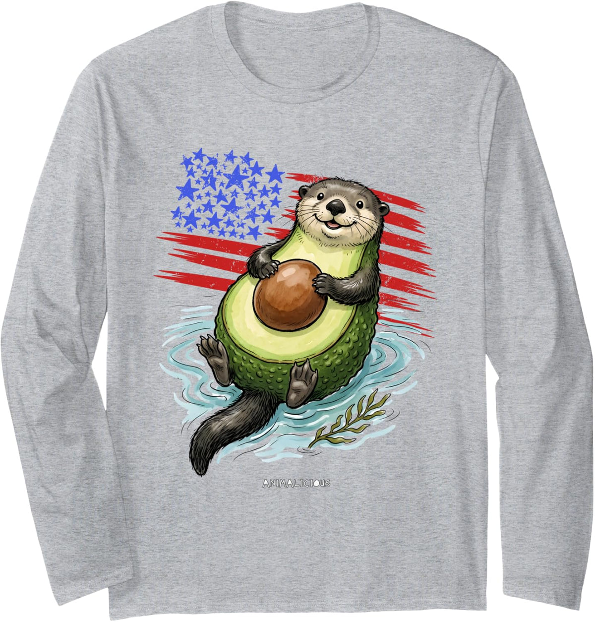 California Funny SEA Otter with Avocado Long Sleeve T-Shirt - Adult Unisex Heather Grey