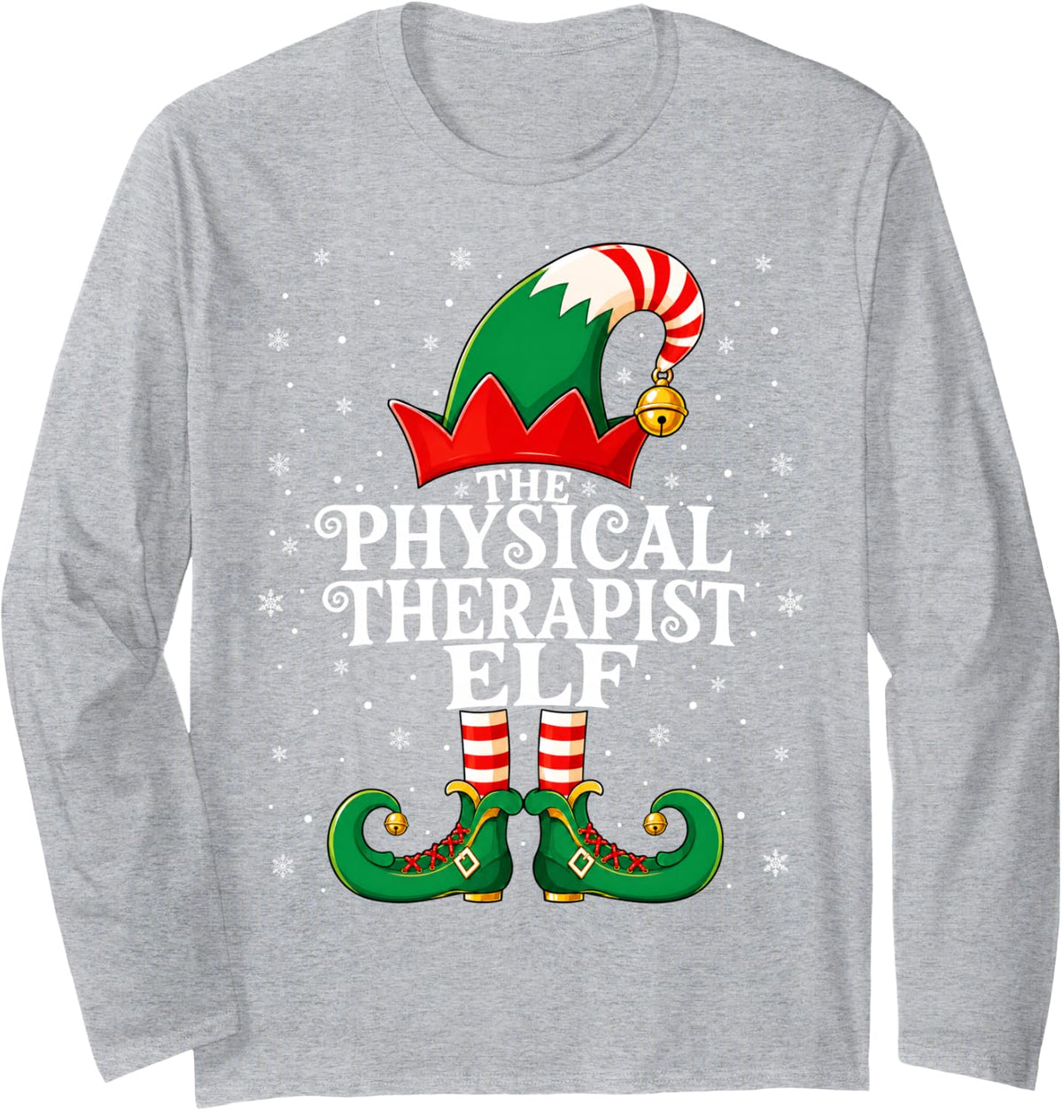 Physical Therapist Elf Christmas Matching Family Elf Squad Long Sleeve T-Shirt - Adult Unisex Heather Grey