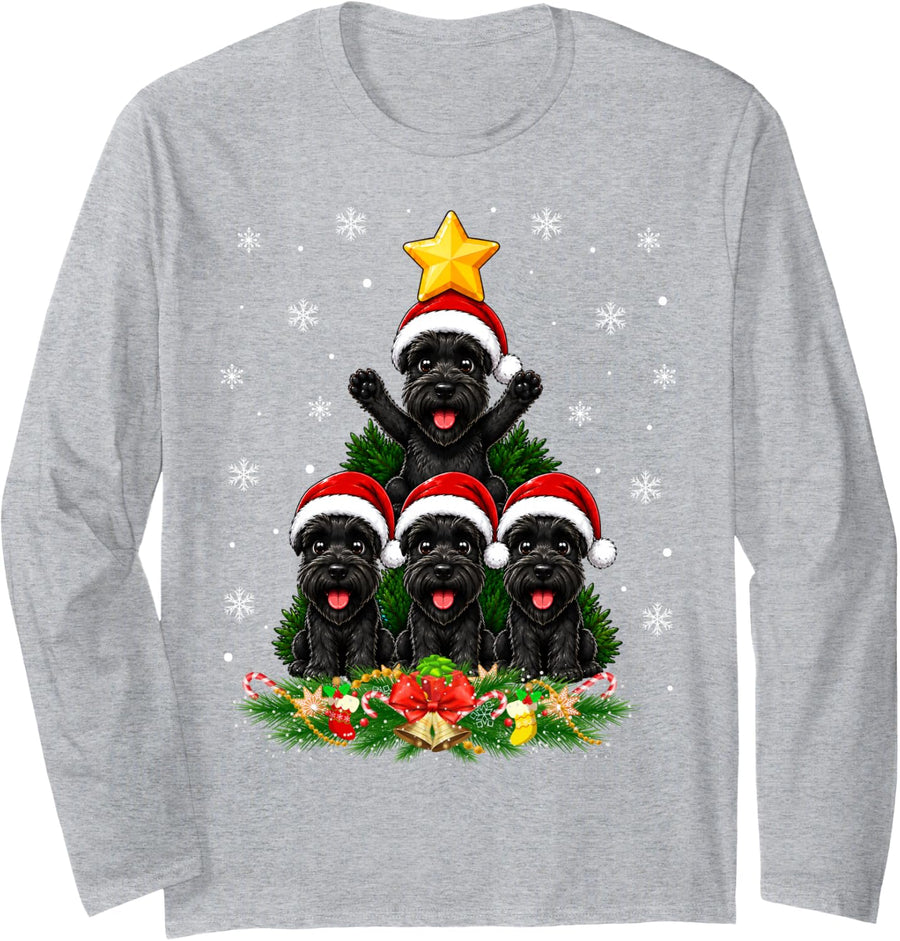 Cute Giant Schnauzer Dog Christmas Tree Festive Xmas Long Sleeve T-Shirt - Adult Unisex Heather Grey