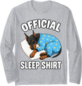 Doberman Sleeping in Pajamas Official Sleepshirt Cute Long Sleeve T-Shirt - Adult Unisex Heather Grey