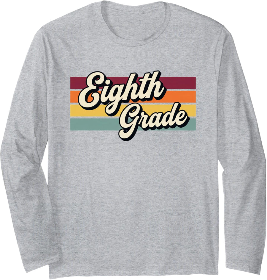 Retro Eighth Grade Vintage Back to School Student Teacher Long Sleeve T-Shirt - Adult Unisex Heather Grey